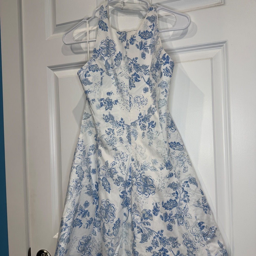 Altar'd State Floral Halter Mini Dress Blue White Toile Fit Flare Size Large - Picture 3 of 10